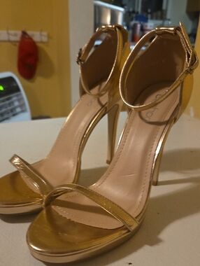 Boohoo Metallic Gold Ankle-Strap Stiletto Heels